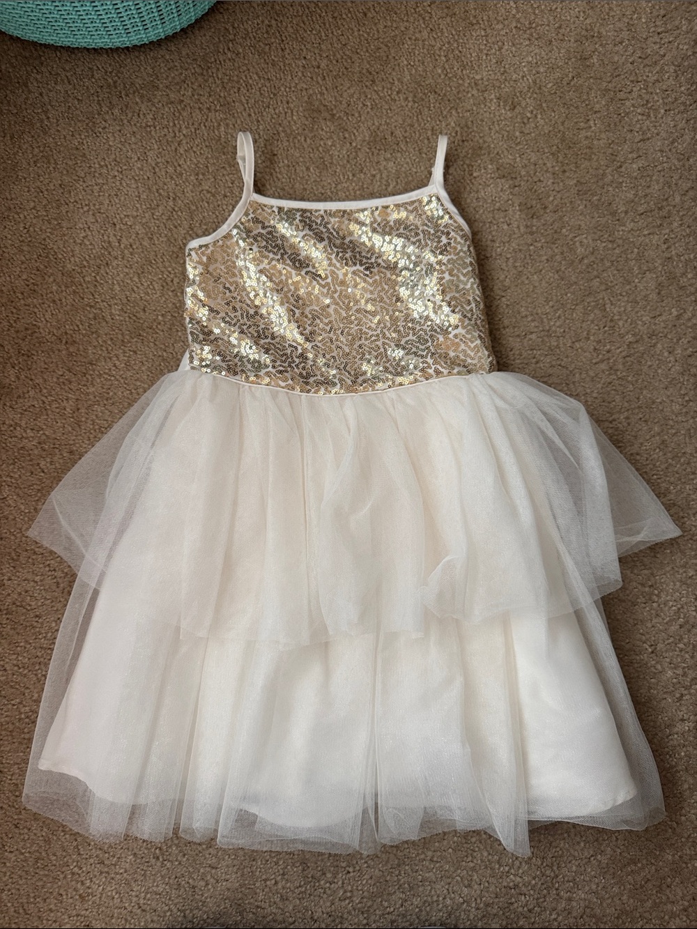 wonder nation Gold Sequin & Ivory Tulle Dance Dress